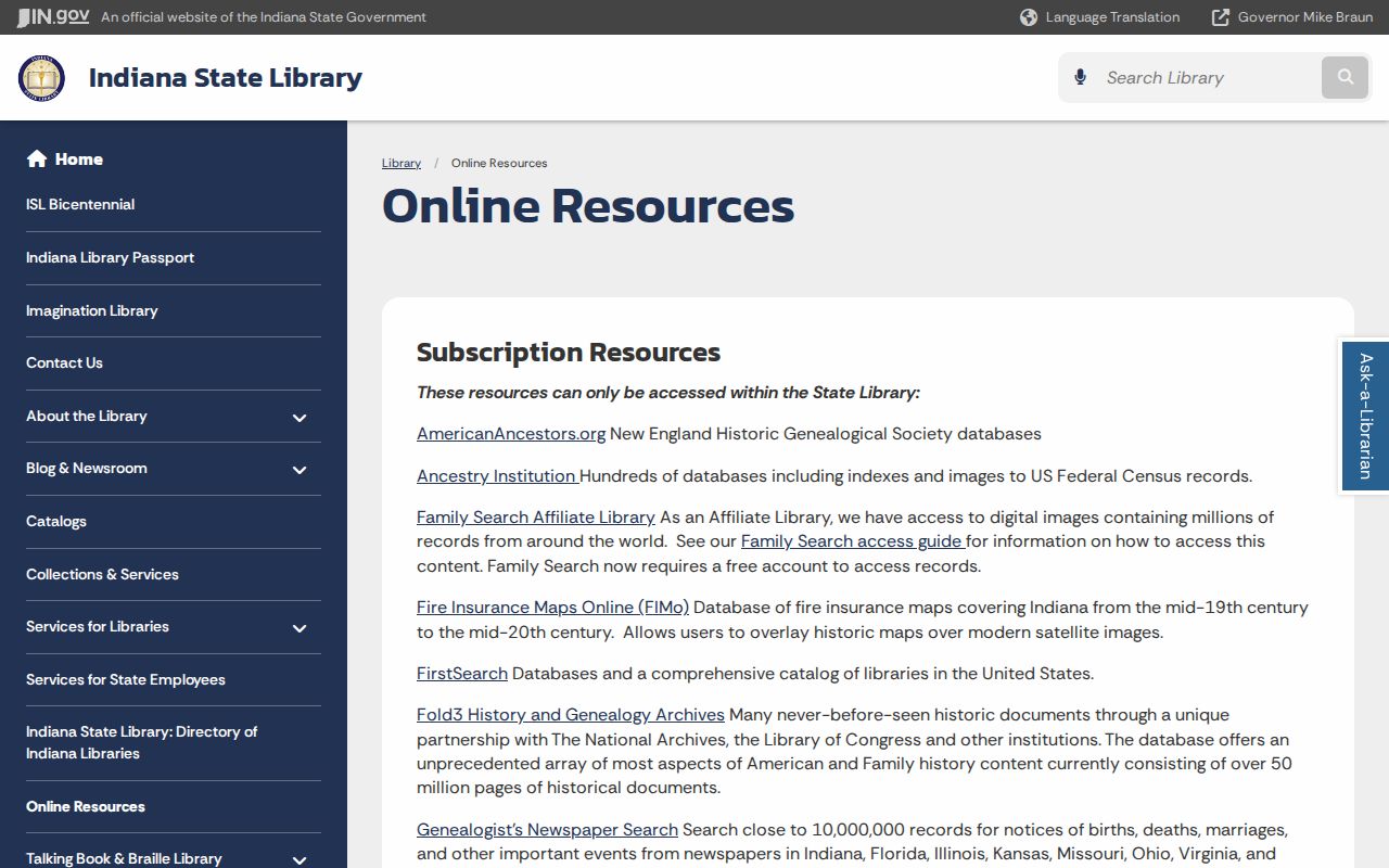 Indiana State Library online resources for Avon city directory research