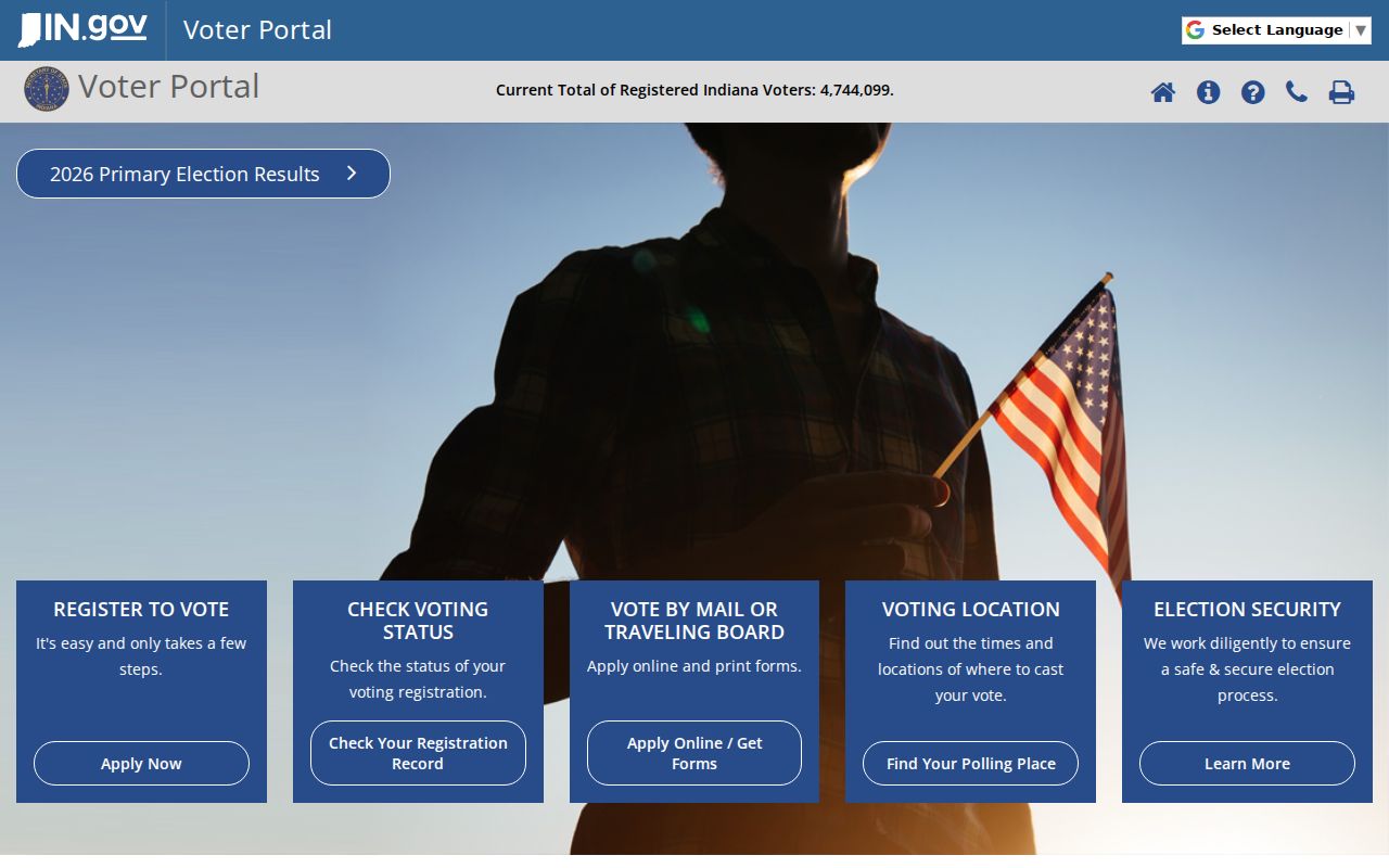 Indiana voter lookup entry screen for Avon registration checks