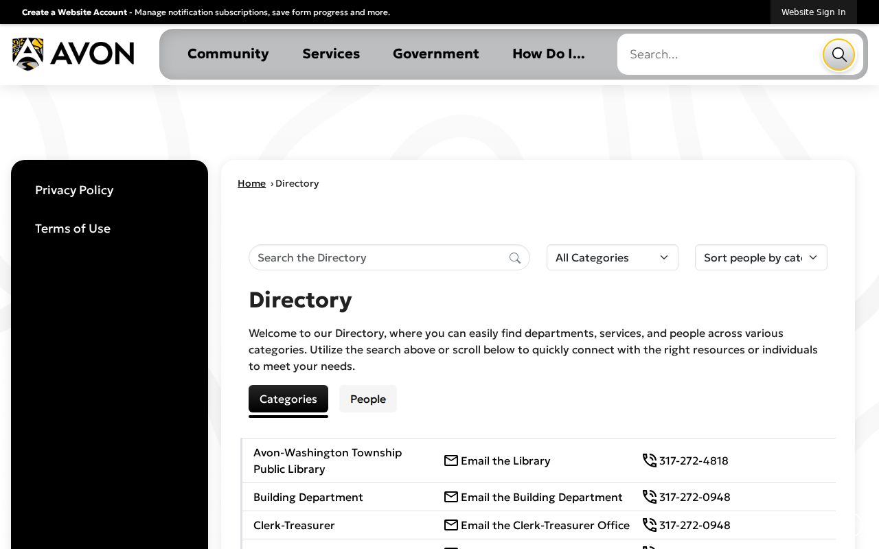 Avon municipal staff directory for neighborhood records routing