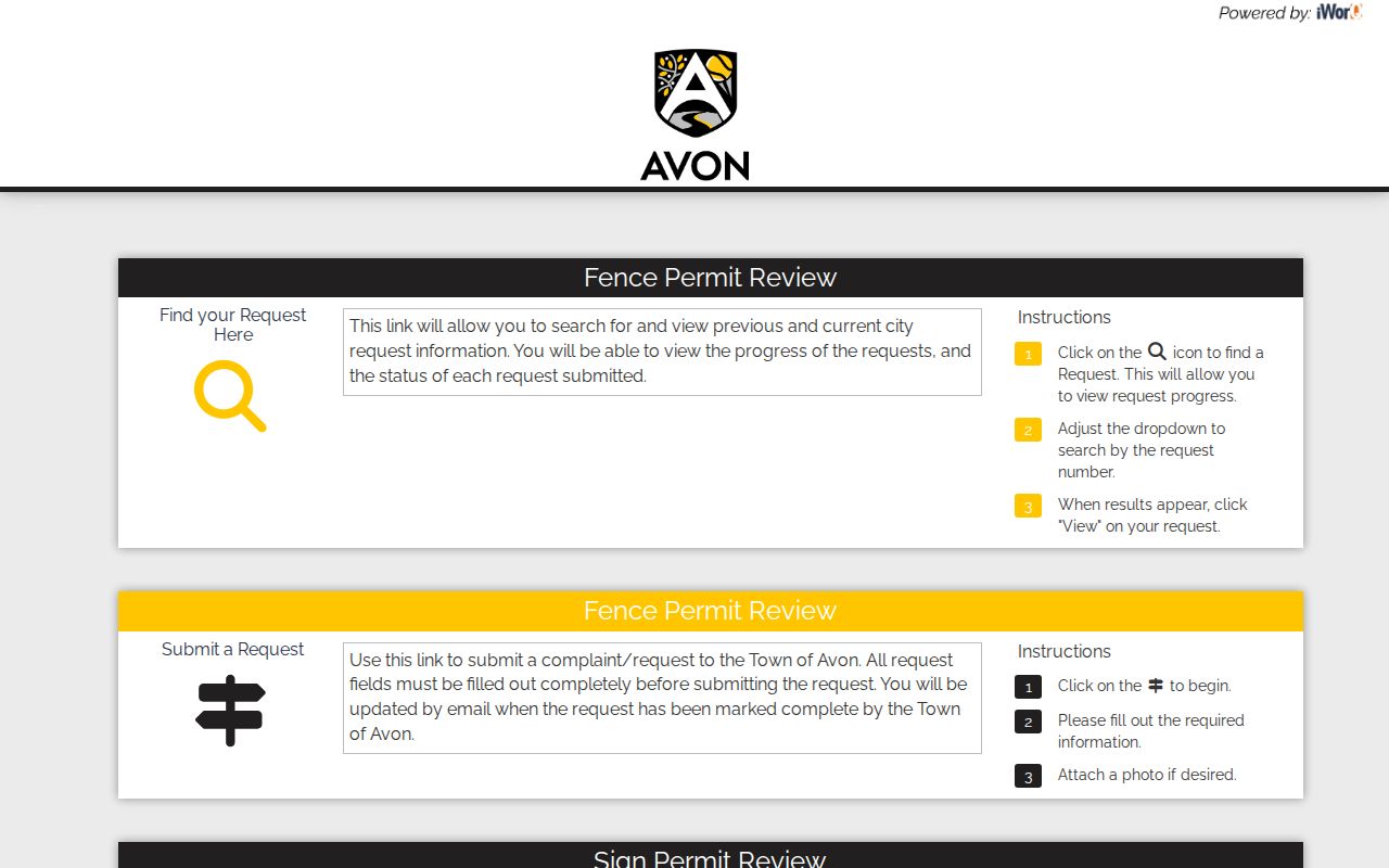 Avon iWorQ permit and request portal used for address records