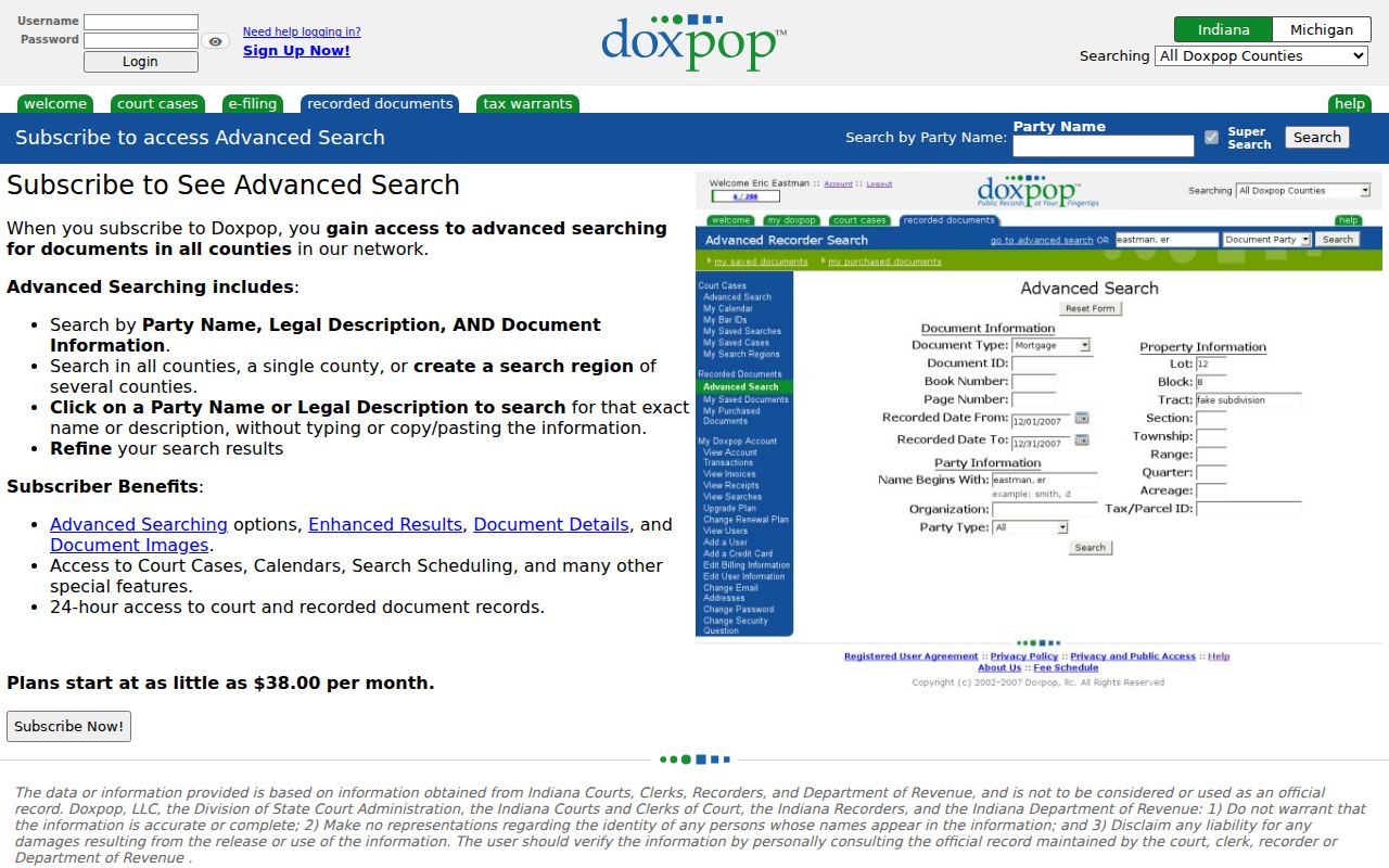 Doxpop advanced deed search used to trace Avon previous residents
