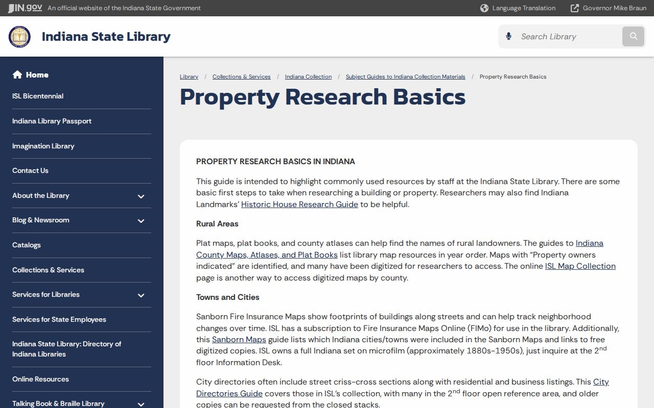 Indiana State Library house-history methods for an Avon address