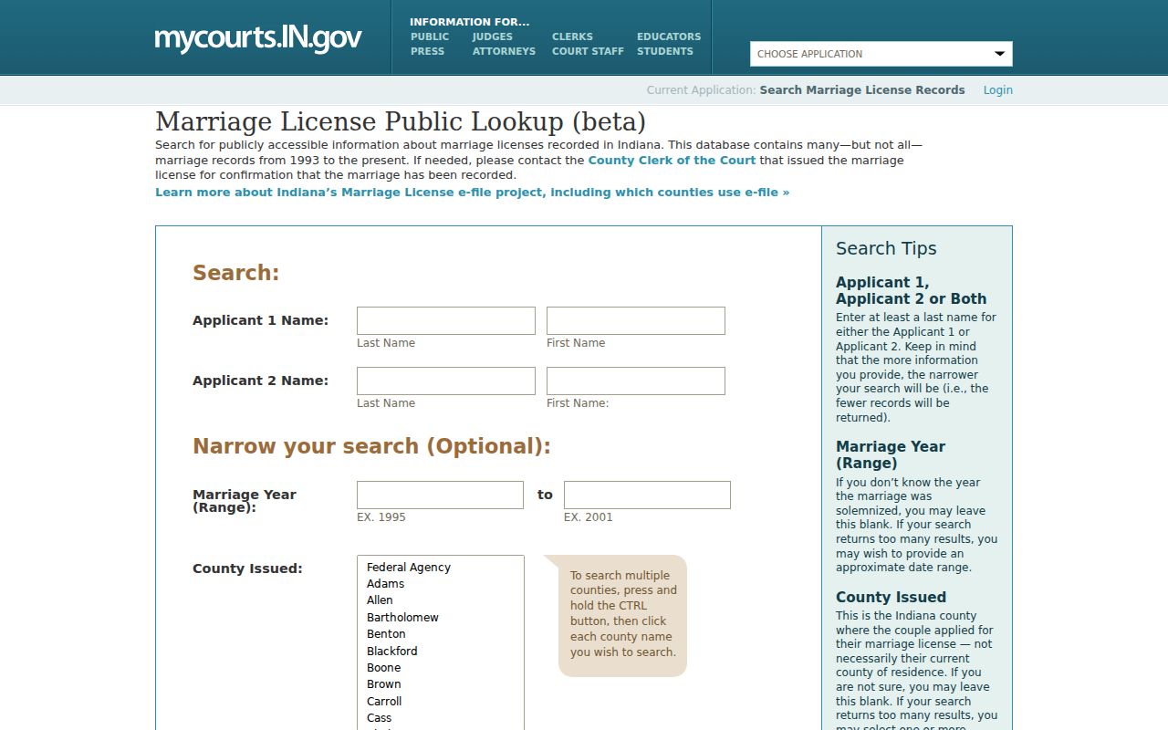 Indiana marriage license lookup for an Avon resident search