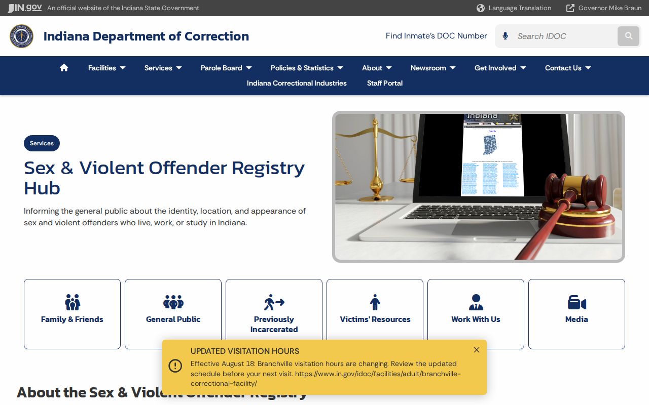 Indiana public offender registry information for an Avon name check